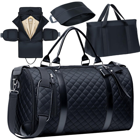 GARPROVM Garment Bags for Travel Women, 3 in 1 Convertible Garment Duffle Bags with Separated Tote Bag, Waterproof Suit Bag Travel Carry On Luggage Weekender Bag for Business Trip, Black