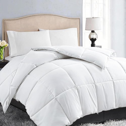 EASELAND Down Alternative Comforter Queen Size - Quilted Duvet Insert for All Seasons, Soft Cozy with Corner Tabs, Summer Winter Warm Bedding, Pure White 88×88