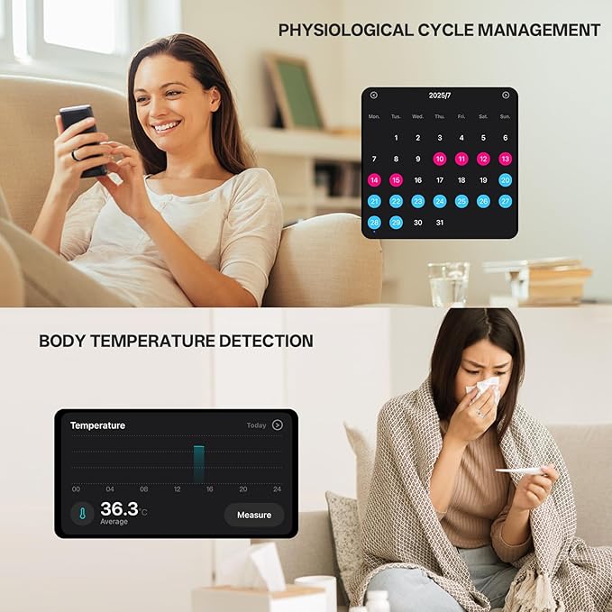 Smart Ring with Vibration Alerts, health tracker ring with Body Temperature Monitor, Heart Rate, Sleep & Fitness Tracking, Waterproof Activity Ring for Men & Women, No App Fees (Rose Gold, 9#)
