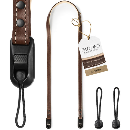 C Coiro Slim Leather Camera Strap with Quick Release, Neck Adjustable Camera Shoulder Strap SLR Compatible with All Camera Brands Padded/Brown