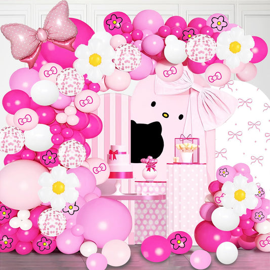 126 Pcs Pink Balloon Garland Arch Kit, Hot Pink Rose Red Balloons For Cartoon Themed Birthday Party Decorations Girls Kids Gatherings Party Supplies