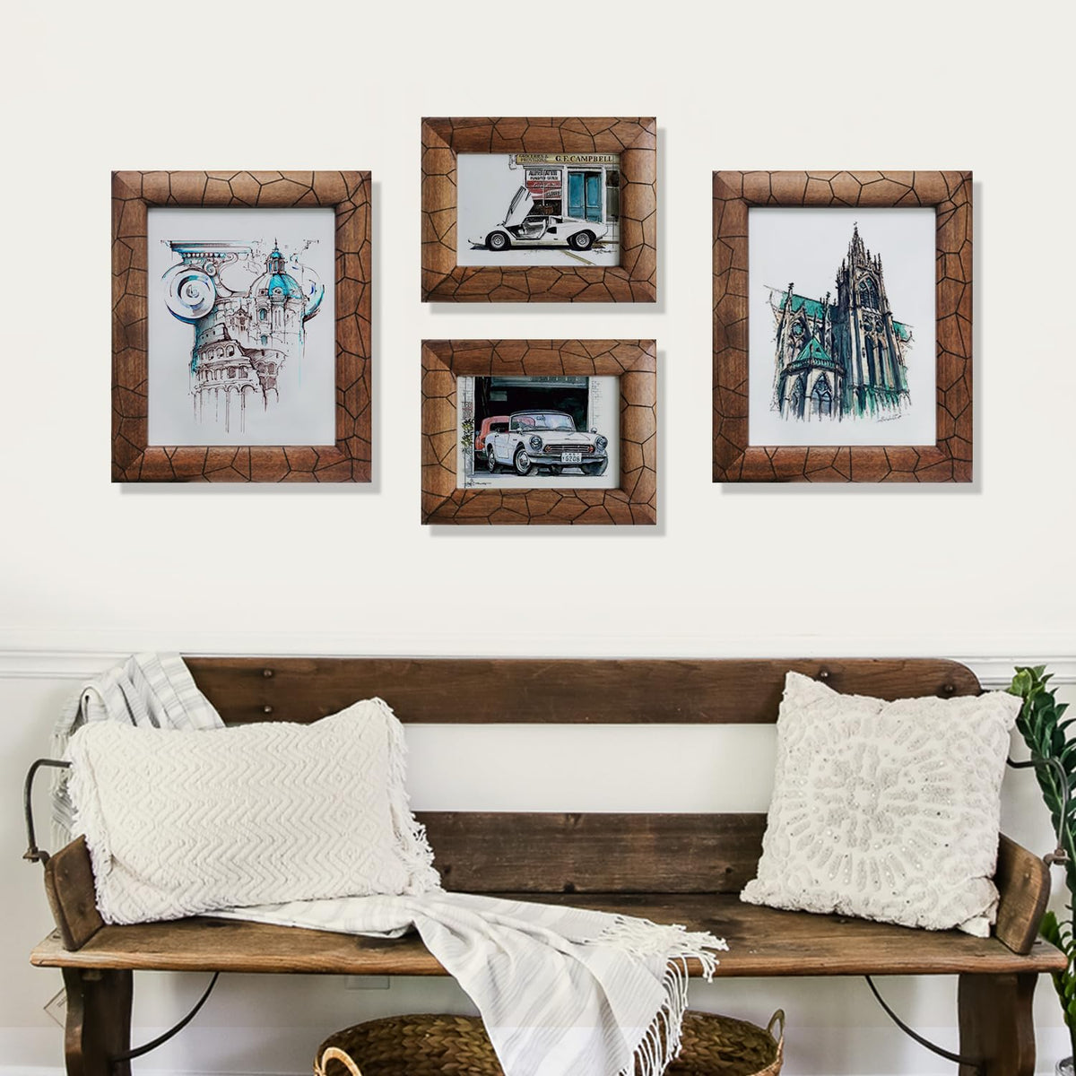 Eosglac 8x10 Picture Frame Wood, with Laser-Etched Cracked Texture, 8 x 10 Brown Rustic Wood Frames Farmhouse Countryside Decor Display Tabletop or Wall