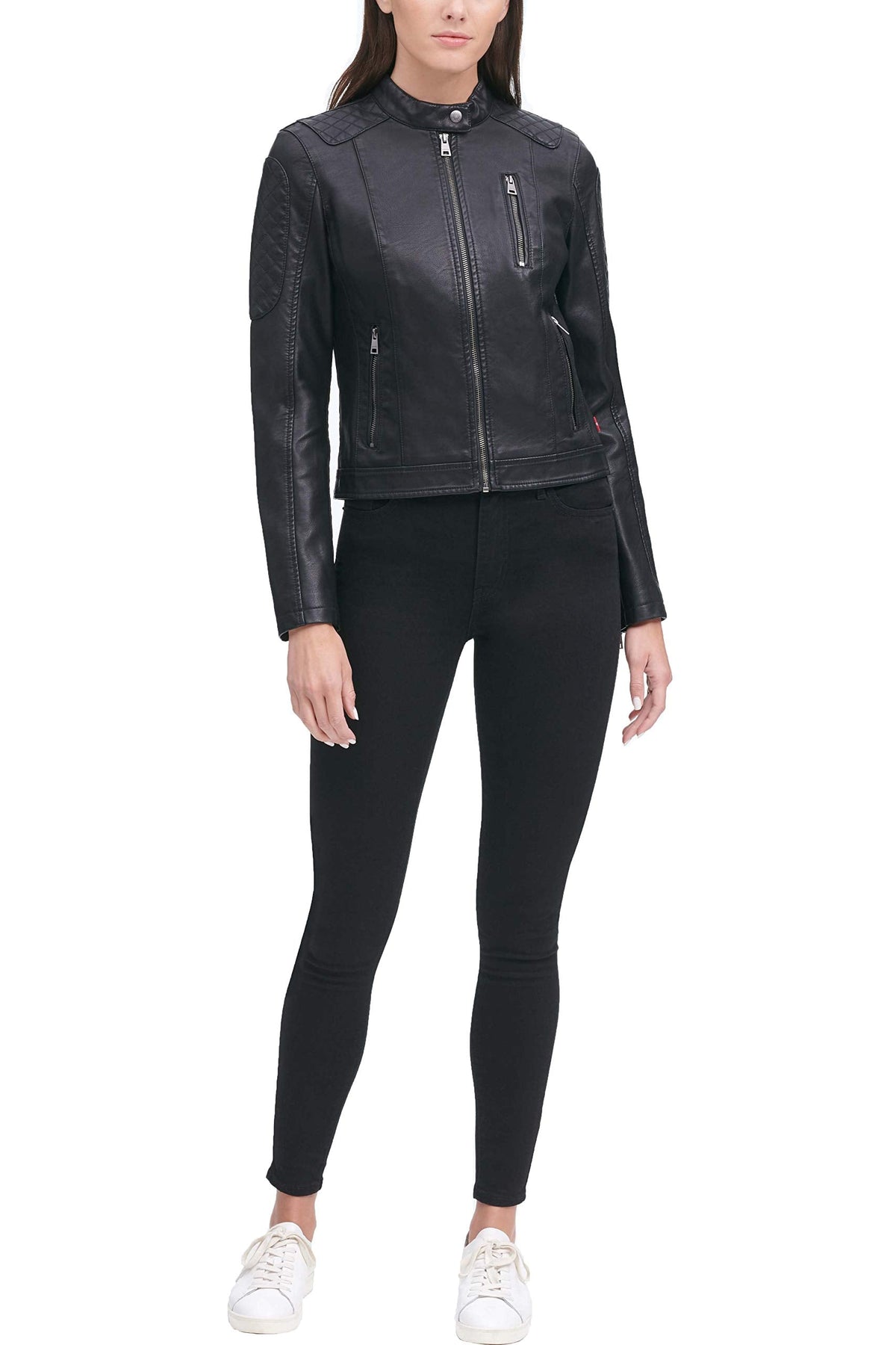 Levi's Women's Faux Leather Motocross Racer Jacket (Standard and Plus), Black, Small