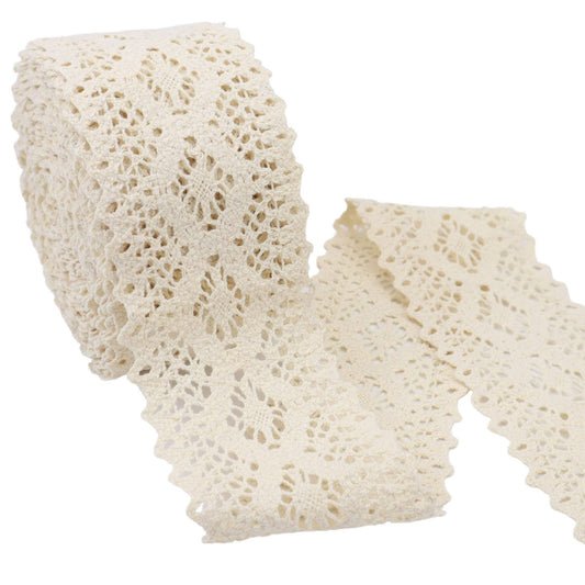 Beige Lace Ribbon 8 Yards Crochet Lace Trim Extra Wide Cotton Sewing for Crafts, Gift Package Wrapping, Bridal Wedding Decoration, Scrapbooking Supplies