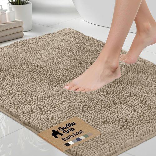 GORILLA GRIP Bath Mat - Thick, Soft, Absorbent Polyester with Rubber Backing | Quick Dry, Machine Washable, 107x61 cm, Beige