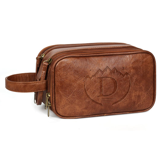 Personalized Leather Toiletry Bag for Men,Thanksgiving Day Gift for Dad Him Men,Custom Travel Shaving Bag,Dad Birthday Gift for Husband Groomsmen Anniversary Christmas Valentine's Father Day-Browm D