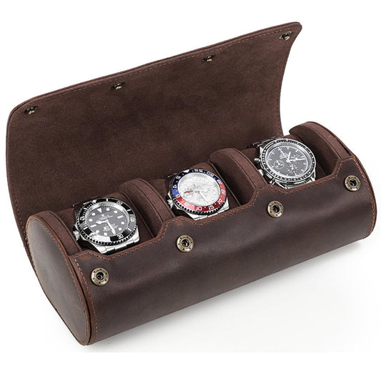 Acidea Genuine Leather Watch Roll Travel Case, Travel Watch Case for Men, Leather 3-Watches Roll Case for Bracelets, Portable Watch Storage Organizer with Removable Pillows