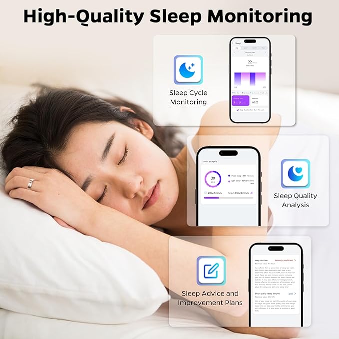 Ultra-Thin Smart Ring for Women Men,Sleep Tracker Ring with Heart Rate, Waterproof Fitness Ring for Activity Monitoring/Steps/Calories,No Subscription Fee,for iSO & Android (ROSEGlod,7#)