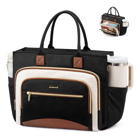 LOVEVOOK Work Tote Bags for Women,Laptop Tote Bag for Women With Large Cup Holder,Teacher Nurse Bags With Accordion File Organizer Pocket,Multi-Pockets Professional Briefcase Business Purses Handbag
