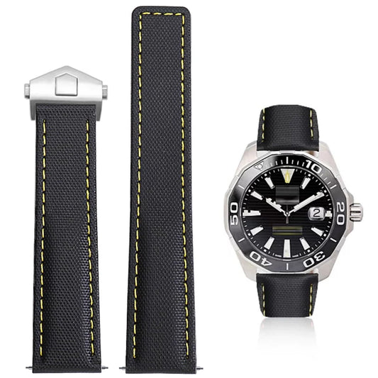 Nizonlaie Nylon Leather Watch Band Quick Release Waterproof Oxford Fiber Nylon Genuine Leather Deployant Watch Band Strap Nylon Leather Universal Replacement Bracelet Strap 20mm 22mm for Men Women
