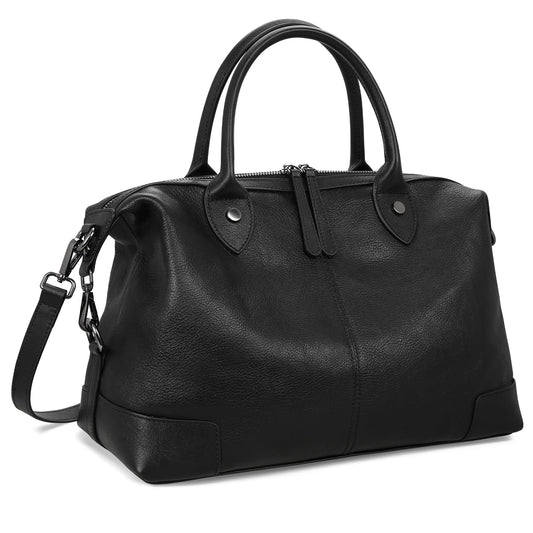 HESHE Genuine Leather Satchel Tote Bags for Women Large Capacity Top Handle Handbag Designer Shoulder Bags Vintage Cross Body Doctor Bag (Black)
