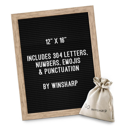 Black Felt Letter Board | Classy Dark Stained Wooden Frame with White Letters | Premium Changeable Sign Boards for Home Decor Motivational Quotes Baby Announcement Price List Message Letterboard With