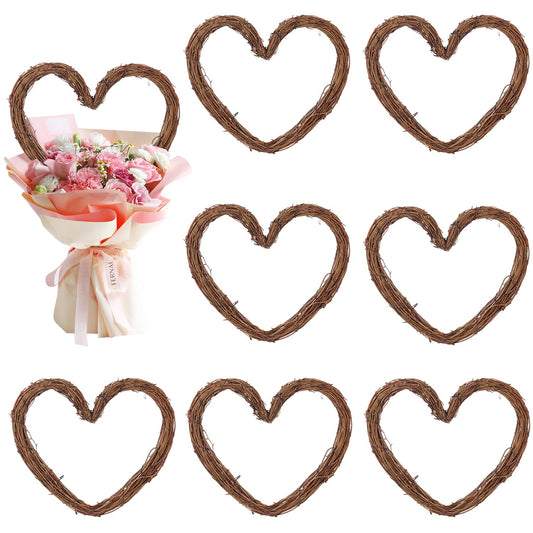 KUKLIPJIM 8 Pcs 10 Inch Heart Shaped Natural Grapevine Wreath Set, Hand-Woven Vine Branch Wreaths for DIY Crafts, Christmas Decorations, Home & Event Styling