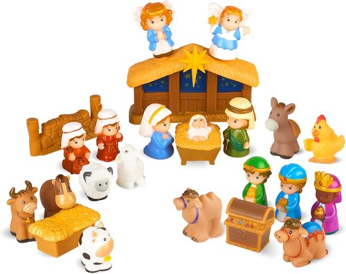 COOLTUNE Nativity Set for Kids - 25-Piece Christmas Playset with Soft Rubber Figures for Ages 1-6