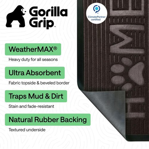 GORILLA GRIP Waterproof All-Season WeatherMAX Doormat - 47x35 Natural Rubber, Stain & Fade Resistant, Easy Clean Espresso