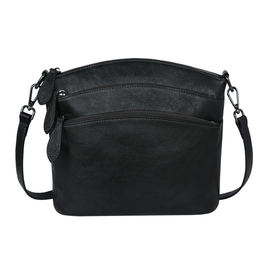 HESHE Crossbody Purses for Women Genuine Leather Purses and Handbags Designer Satchel Purse with Multi-Pockets Vintage Small Shoulder Bags Ladies Hobo Bag (Black)