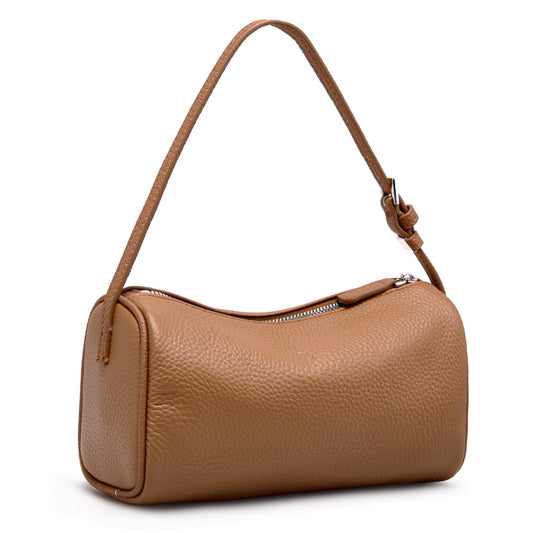 hedexe Genuine Leather Crossbody Purses for Women: Casual Small Leather Barrel Shoulder Bags - Designer Trendy Handbags for Ladies(Cocoa Brown)