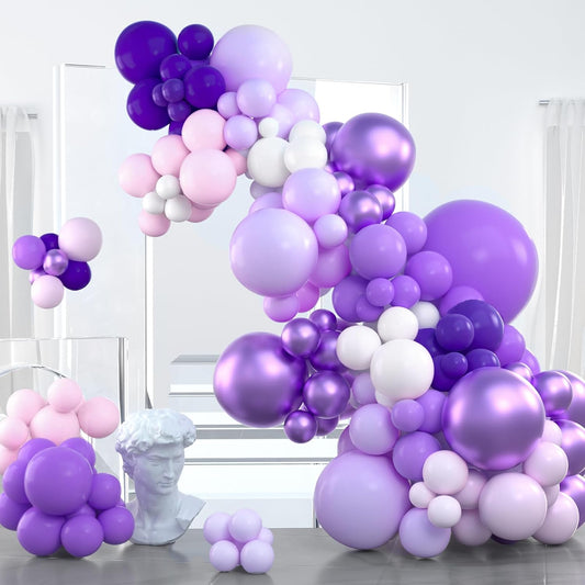 PartyWoo Purple Balloon Garland - 100-Piece Set of Shades of Purple Balloons | Various Sizes for Party Decorations