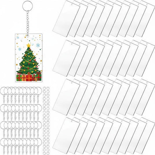 Hicarer 120 Pcs Acrylic Keychain Blanks Set Rectangle Clear Acrylic Ornament Blank for Vinyl DIY Projects and Crafting(3 x 7 cm)