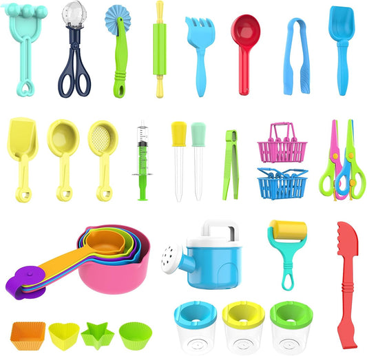 Skiennix 34PCS Sensory Bin Filler Tools - Fine Motor Skills Scooper Set with Scoops & Tweezers