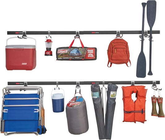 Rubbermaid 15-Piece FastTrack Garage Storage Kit - Wall-Mounted with 4 Rails & 11 Hooks for Tools & Equipment