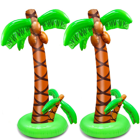 2 Pack Inflatable Palm Trees with Exclusive Two Trunks, 5.5Ft Blow Up Palm Tree Luau Hawaiian Tropical Theme Birthday Indoor Party Decoration, Outdoor Summer Beach Pool Party Supplies Photo Prop Decor