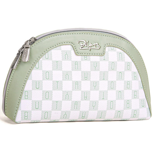 BOYATU Vegan Leather Cosmetic Bag: Refined Pattern Pouch with Built-In Tethered Pull-Out Mirror - Quick Touch-Ups Anywhere - Compact&Lightweight Easy to Carry(022-Green)
