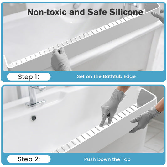 Blgiont Bathtub Splash Guard PlayPad Shelf Area with Strong Suction Cups, Toy Tray Caddy Holder Storage Over Tub, Bathtub Ledge Guard, No Mess Water, Splash Protection Water Barrier for Bathroom-White