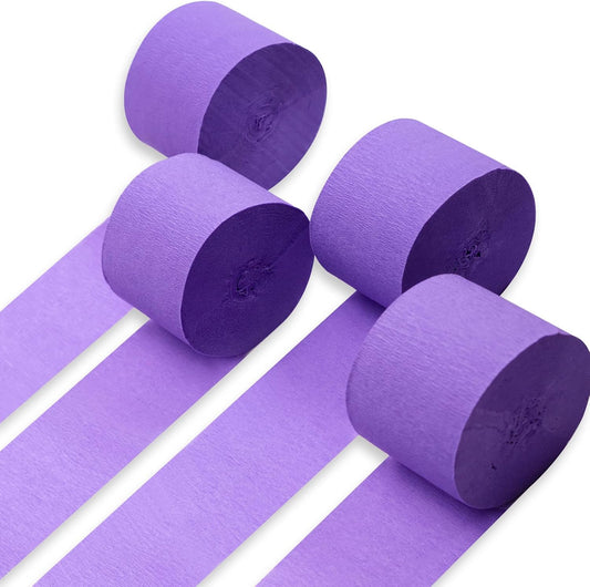 PartyWoo Crepe Paper Streamers - Pale Purple Party Decorations | 4 Rolls, 328ft Total Length (1.8 Inch x 82 Ft/Roll)