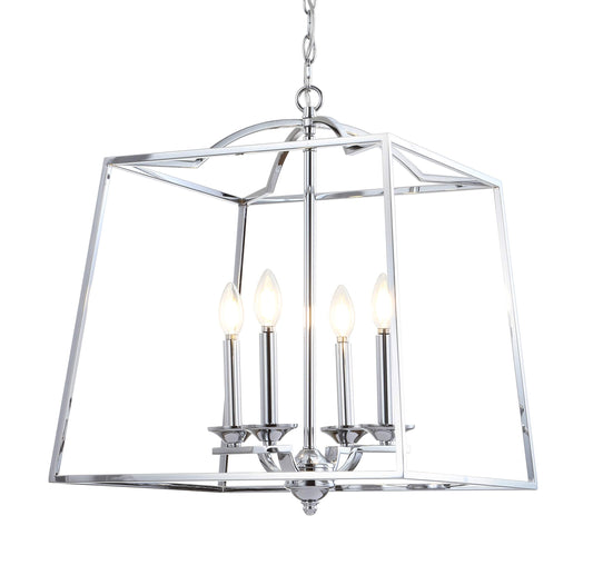 JONATHAN Y 19" Chrome 4-Light Metal Lantern Pendant Light, Adjustable LED Hanging Ceiling Fixture for Kitchen Island, Foyer, Entryway and Dining Room, ETL Listed (JYL7411A)
