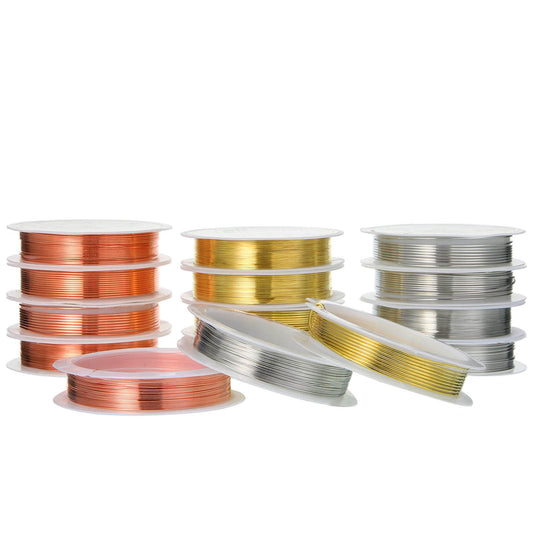 Mixweer 15 Pcs 5 Size Copper Wire 18 20 22 26 32 Gauge Tarnish Resistant Jewelry Wire for Jewelry Making 121 Yard Metal Beading Crafting, Rose Gold, Silver and Gold