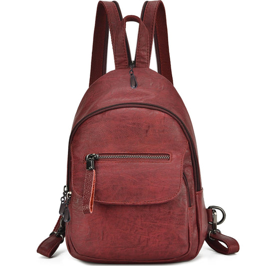 Small Backpack Purse for Women Fashion PU Leather Backpack Convertible Ladies Sling Bag Red Wine