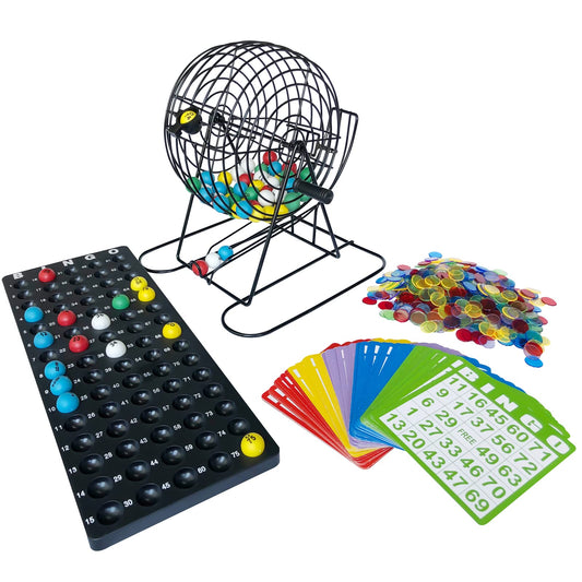 Yuanhe Jumbo Bingo Game Set - 11 Inch Tall Metal Cage with Calling Board, 7/8" Bingo Balls, 500 Bingo Chips,100 Bingo Cards for Large Group Games …