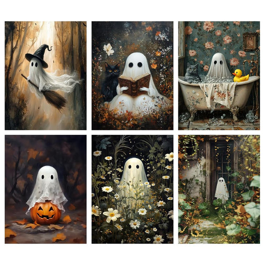 Canrichshop 6 Packs Halloween 5D Diamond Art Painting Kits for Adults,Ghost Diamond Painting Kits for Beginners,Halloween Full Drill Diamond Dots,Gem Art Crafts for Adults Wall Decor 12x16in