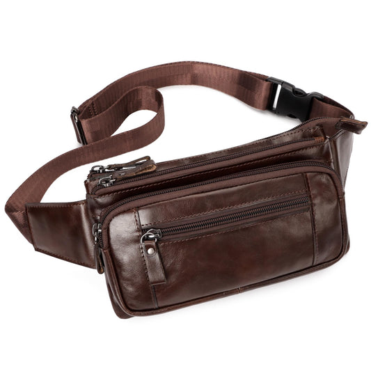 Soft Genuine Leather Fanny Pack for Men Women, Belt Bag Waist Packs Small Sling Crossbody Bag with Adjustable Strap for Travel Sport Walk (Coffee)