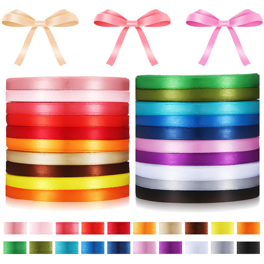 Unittype 20 Rolls Rainbow Satin Ribbon Set Total 500 Yd Long Solid Color Ribbon Assortment for Gift Wrapping 20 Colors for Crafts Floral Bouquet Gift Wrapping Bows Wedding Shower Decor(1/4" Wide)
