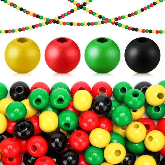 Knitgrip 300 Pcs Juneteenth Wooden Beads Black Red Green Yellow Wood Beads Ornament with Hemp Rope African American Juneteenth Freedom for Party DIY Crafts Jewelry Bracelets Keychain Making