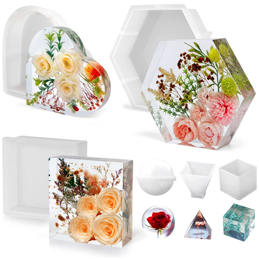 YOILES 3PCS Resin Molds Silicone,Epoxy Resin Casting Craft Mold for Flower Preservation Bookends DIY Art (3)