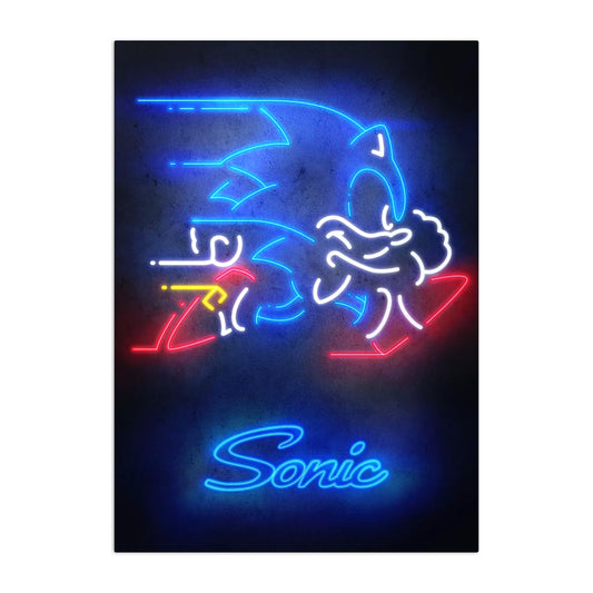 Displate Metal Poster Sonic the Hedgehog - Classic Neon - Neon Speed Silhouette - Collectible Gift - Wall Art Decorations Metal Sign for Room Decor Movie Posters 12.6x17.7 in