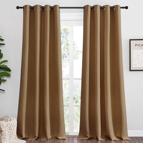 NICETOWN Blackout Curtains - Noise Reducing & Draft Blocking | 90-Inch Length, Gold Brown (2 Panels)