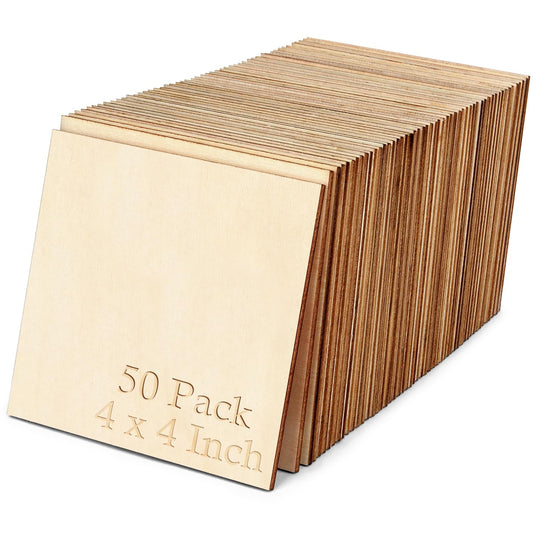Blisstime 50PCS 4x4 Inch Wood Squares Unfinished Square Wood Pieces for Crafts,Painting, Writing, DIY Supplies, Engraving and Carving, Home Decorations (4x4 Inch 50Pcs)