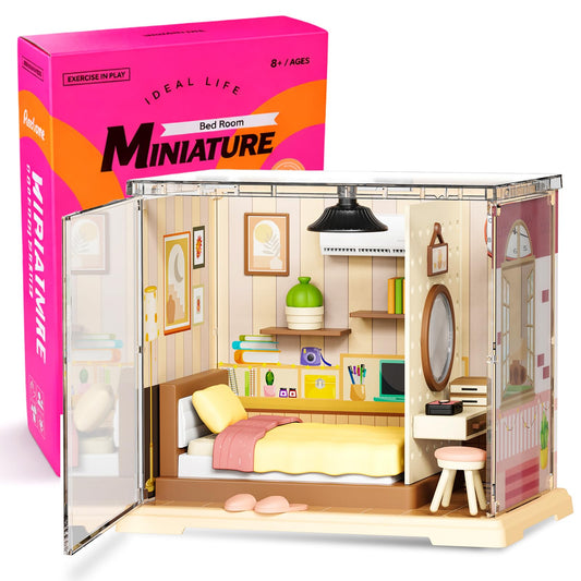 Vodolo DIY Miniature House Kit with Led,Book Nook Kits for Adults Beginners,Book Shelf Decor,3D Puzzle Booknook Craft Kits,Books Lovers Gifts for Women Men Bookshelf Decor,55PCS Living Room