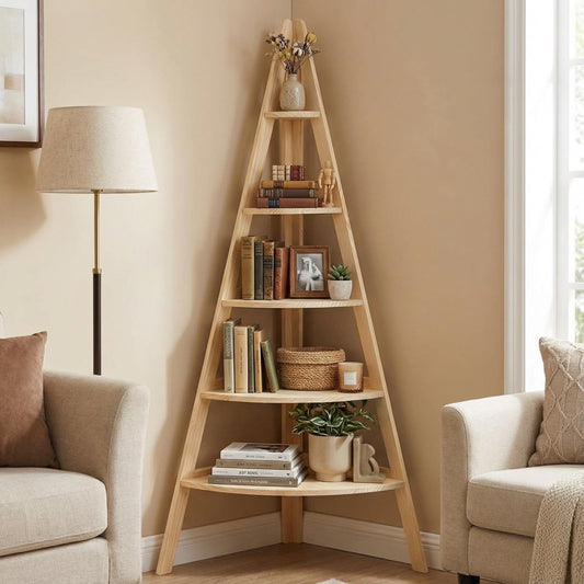 Vercraft 63" Tall Wooden Corner Bookshelf 6 Tier Village Display Stand Large Wood DIY Corner Shelf Display Platforms for Bedroom Living Room Classroom Decor