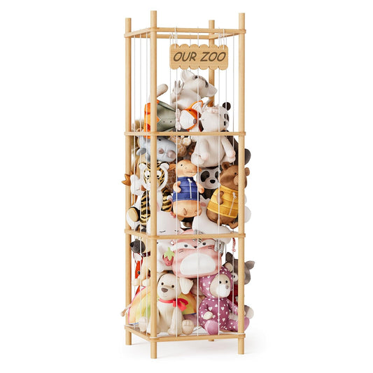 SpaceAid Stuffed Animal Storage Organizer - Large Capacity Plush Toy Holder for Playroom, 15.8" Wide, Natural