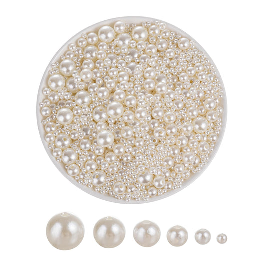 YoungJewl 1865 Pcs Pearls for Crafts,6 Sizes Mixed Ivory Fake Pearl Beads,Acrylic Pearls Bulk for Jewelry Making with Holes,Bracelet Necklace DIY,Vase Filler and Makeup Brush Case(4-14 mm)