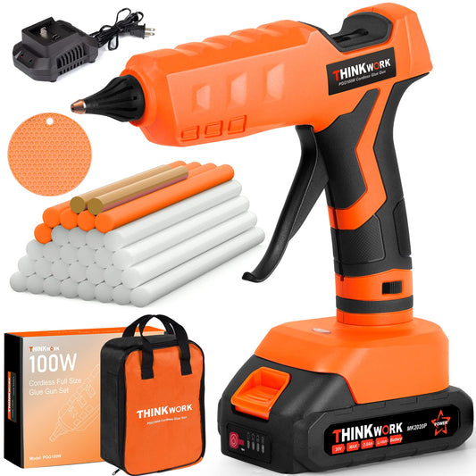 THINKWORK Hot Glue Gun, 20V Cordless Glue Gun with 30 PCS Full Size Sticks, Drip-Free Fast Heating Glue Gun Kit for DIY&Crafts, Repair and Construction, Rechargeable Battery and Charger Included