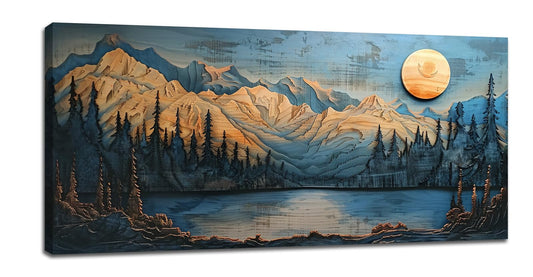 Extra Large Wall Art Mountain Forest Canvas Living Room Cabin Country Pictures Framed Prints Oversize Wall Decor Big Painting Artwork for Bedroom Dining Office Home 60"x30"