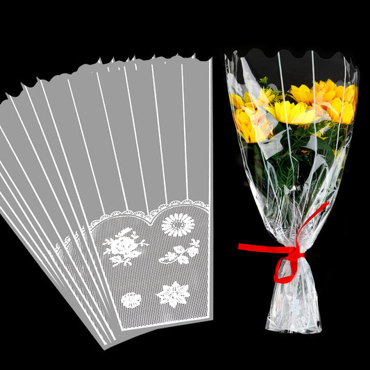 FOIMAS 100pcs Flower Bouquet Bag Plastic Wrapping Bags Clear Floral Bouquet Sleeve Cellophane Sleeves Flower Bouquet Packaging Bags for Flower Craft Birhtday Wedding Valentine's Day Mother's Day
