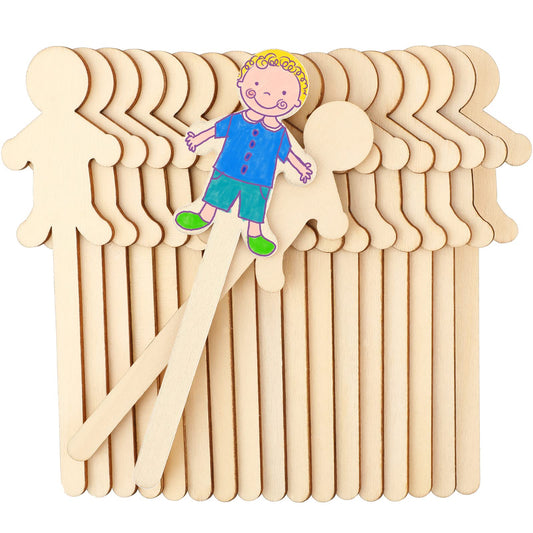 Sintuff 150 Pcs People Craft Sticks 5.3 Inch Jumbo People Shaped Craft Sticks Natural Wooden Craft Sticks for Student DIY Project Making Classroom Home Decoration Craft