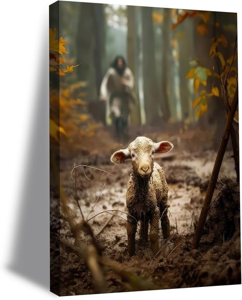 Framed Jesus and Lamb Canvas Wall Art - Christian Decor for Living Room & Bedroom | Inspiring Prints